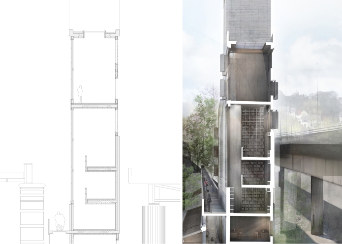 Detailed Section and Sectional Perspective through tower